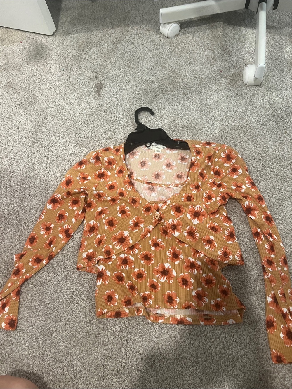 No Comment Girls Ribbed Floral Top in Pink and Tan